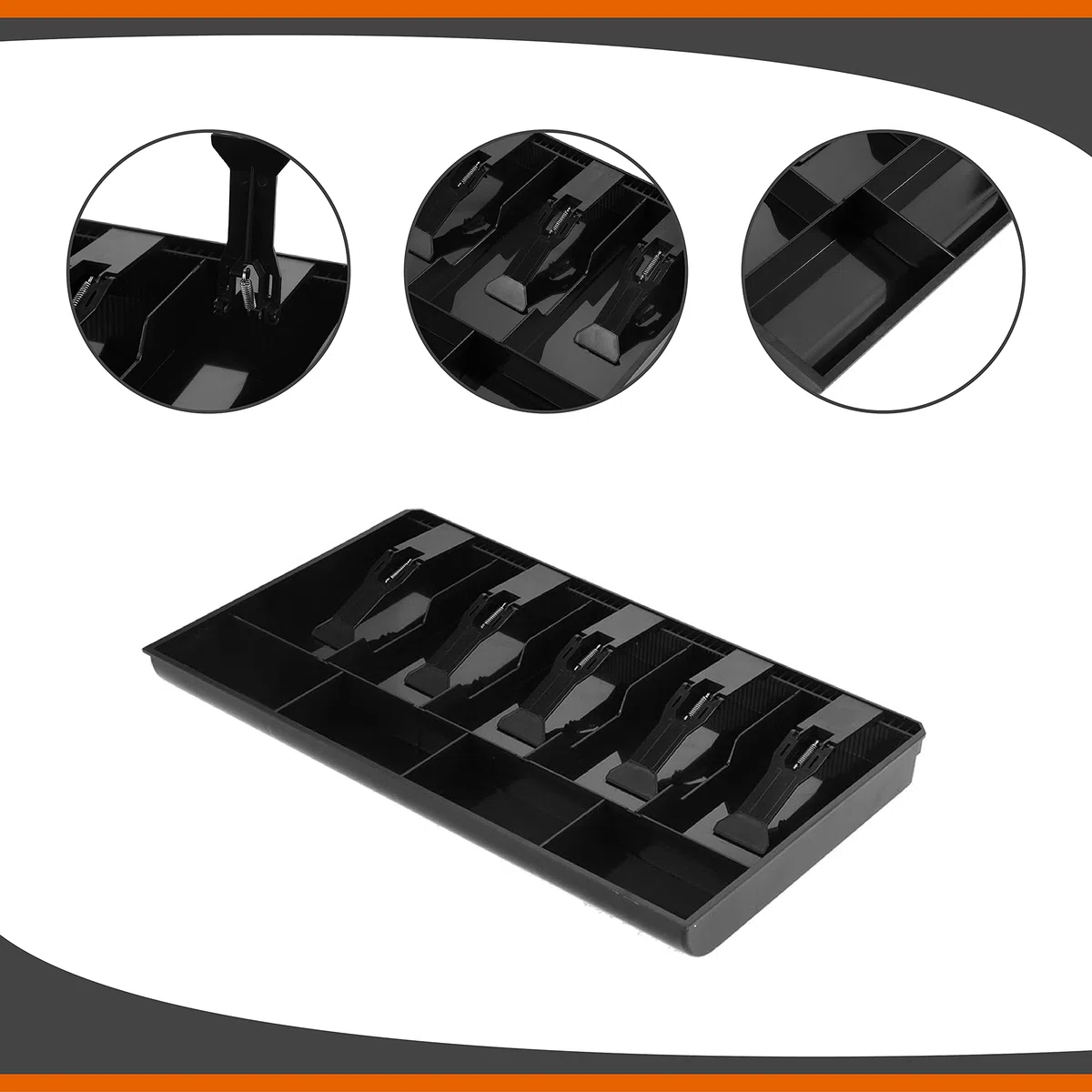 Vassoio di Cassa, Cassetto di Cassa a 9 Griglie Cassetto di Cassa Leggero con 5 Banconote e 4 Monete Rimovibile Cassettiera del Registratore di Cassa (nero)