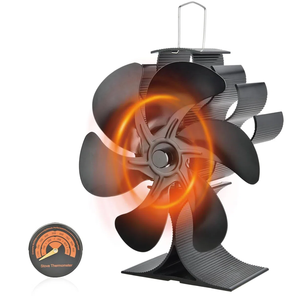SHAVINGFUN Ventilatore per Stufa a Legna,6 Lame Ventola da Caminod Senza Corrente Silenziosa,Ventola Stufa a Gas/Pellet/Legna per Bruciatore di Tronchi/Stufa/Camino, Argent, 4