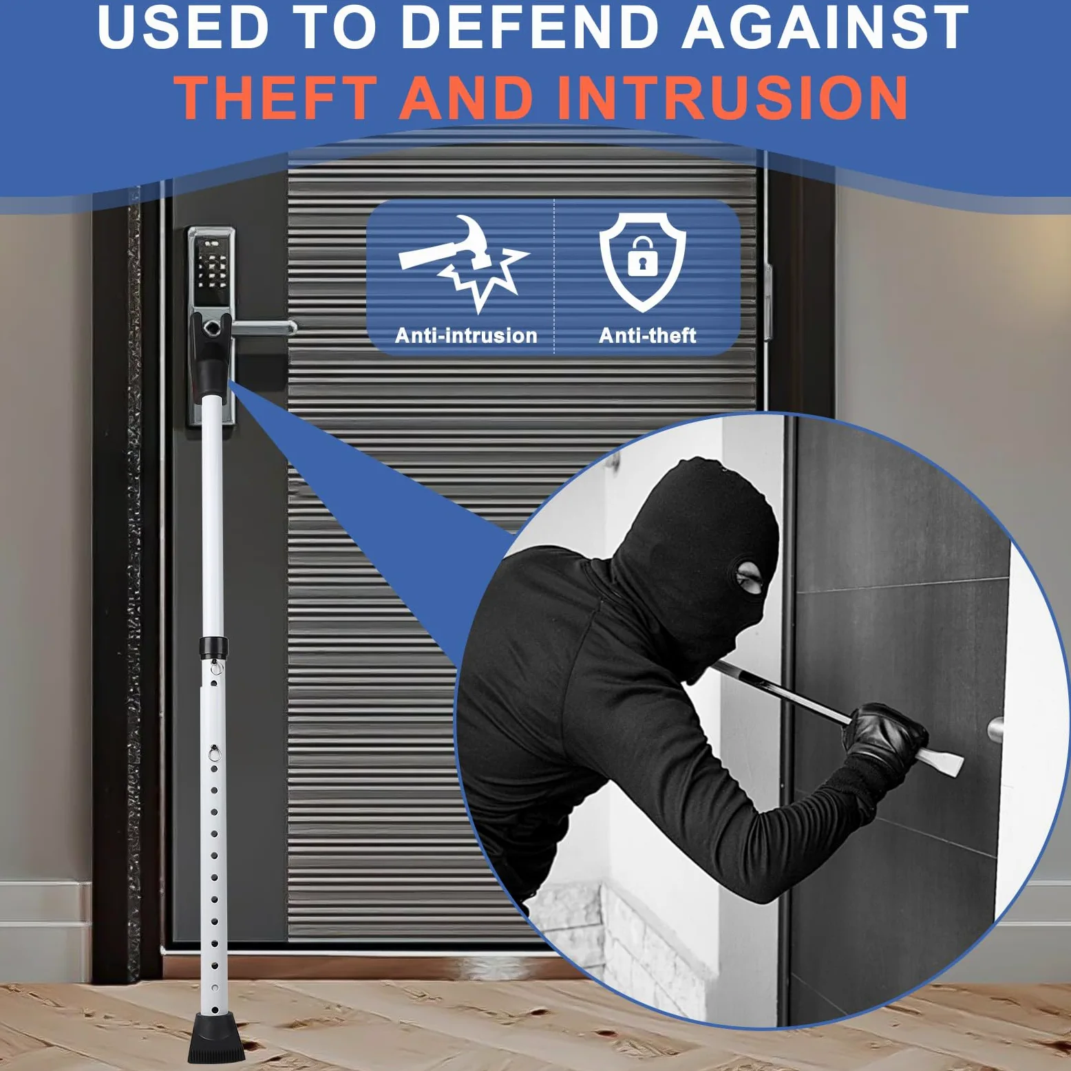 Barra di Sicurezza Regolabile per Porte, Securite Porte d'Entrée, Regolabile 57-125 cm, Barra Sicurezza Porta per Porte e Finestre Scorrevoli, per Appartamenti, Camere di Hotel e Case Bianco