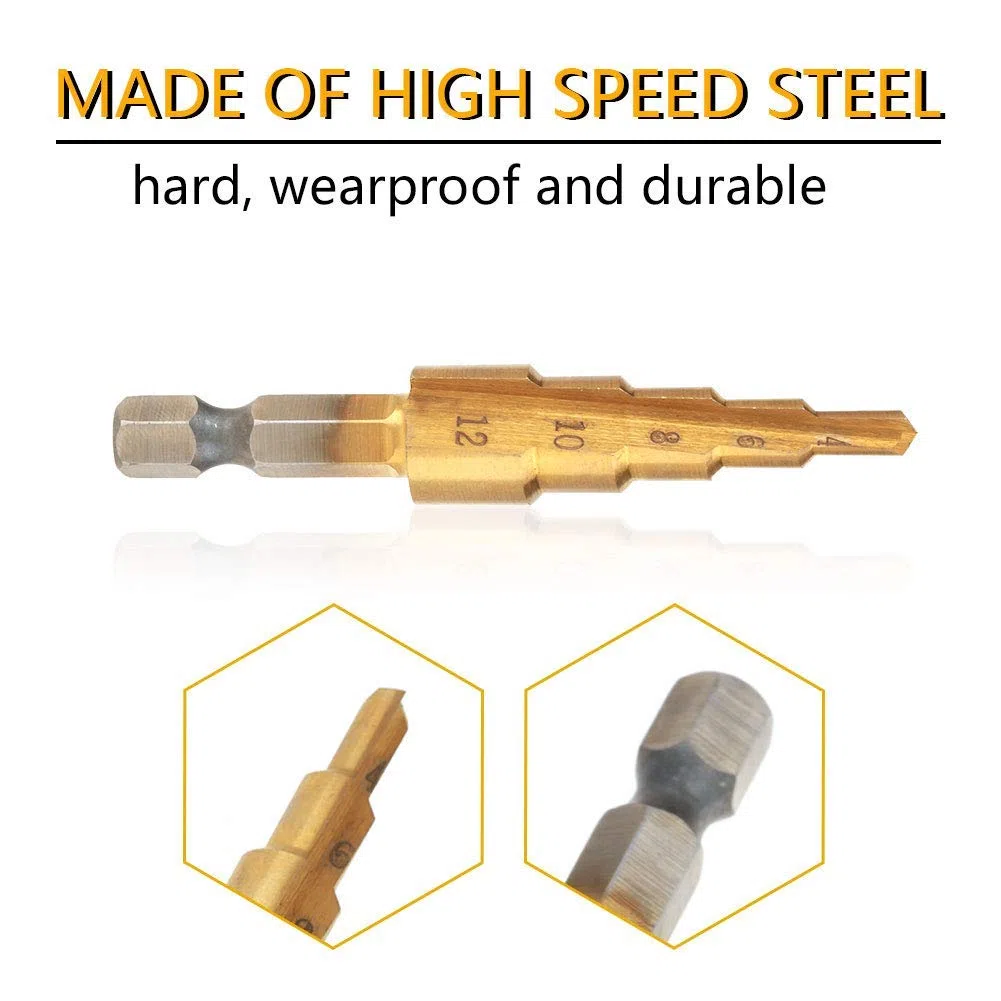 3 Pezzi Punte Coniche, Punte per Trapano a Gradini in Metallo HSS, Fresa Conica Trapano a Gradini per Plastica, Legno, Alluminio, Lamiera di Metallo, 4-12/4-20/4-32mm