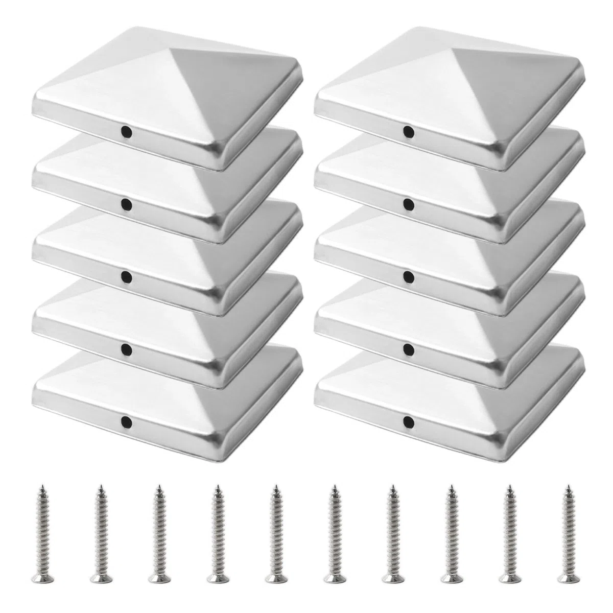 Tappi per pali 8 x 8 cm, 10 pezzi zincati in metallo, a forma di piramide, per pali in legno, tappi di copertura per pali in legno con tappo di protezione resistente alle intemperie