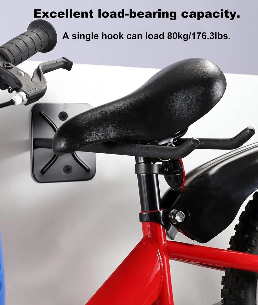 Ganci da Muro in Metallo per Garage - Doppio Supporto per Biciclette e Utensili con Peso Massimo 80 KG, 2 Pezzi per Tubo Flessibile