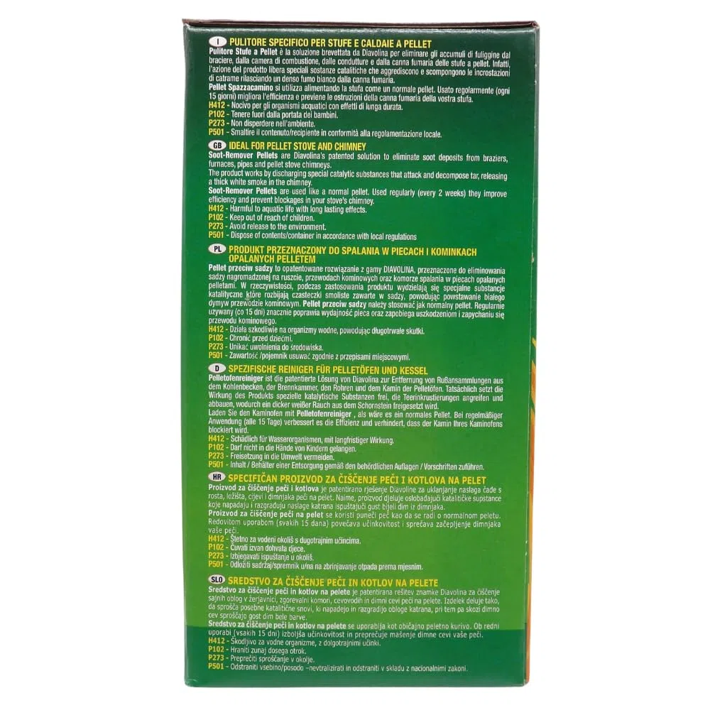 Pulitore Stufe a Pellet, Distrugge la Fuliggine, Libera la Canna Fumaria, Ideale per Tutti i Tipi di Stufe e Caldaie a Pellet, Formato da 1,5kg (2 Unità)