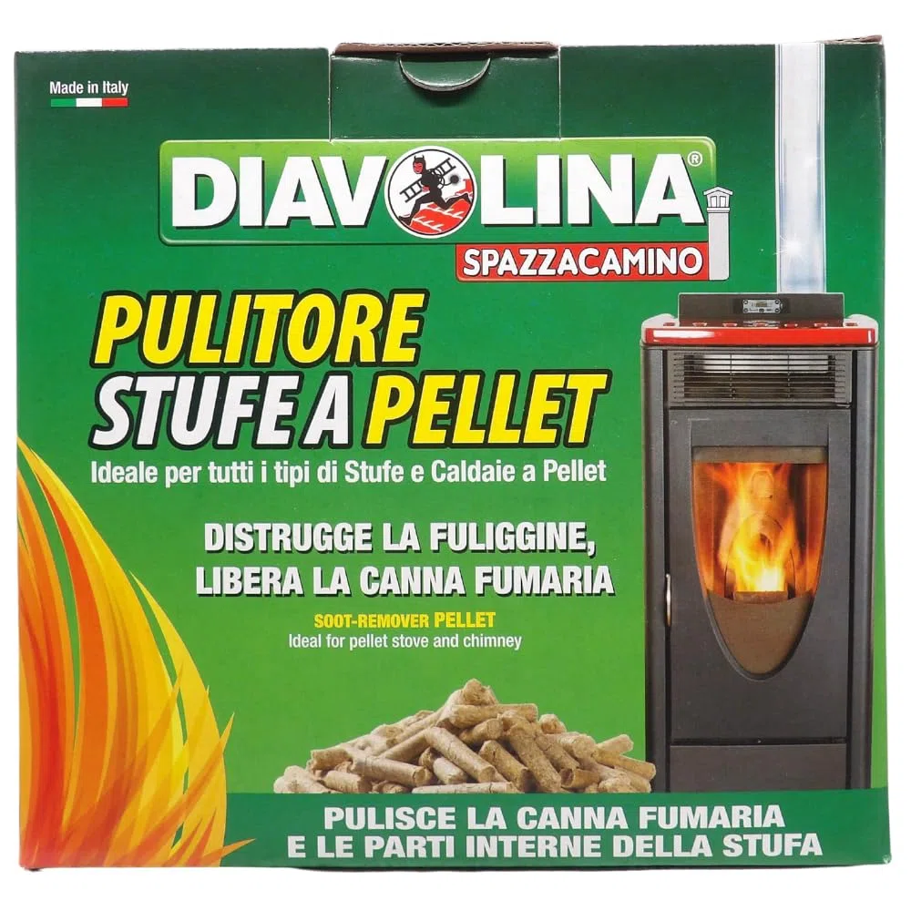 Pulitore Stufe a Pellet, Distrugge la Fuliggine, Libera la Canna Fumaria, Ideale per Tutti i Tipi di Stufe e Caldaie a Pellet, Formato da 1,5kg (2 Unità)
