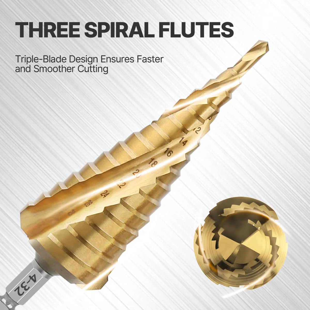 Trapano a gradini 4241 4 – 32 mm HSS cobalto trapano a spirale, codolo esagonale scanalato, adatto per acciaio inossidabile, ferro, rame e alluminio