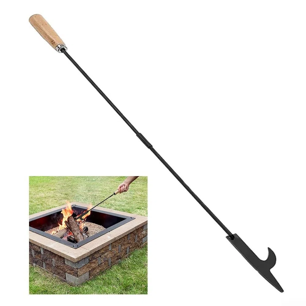 Attizzatoio in ferro nero, 83 cm, per caminetti, bruciatori a legna, stufe e bracieri, con manico in legno massello