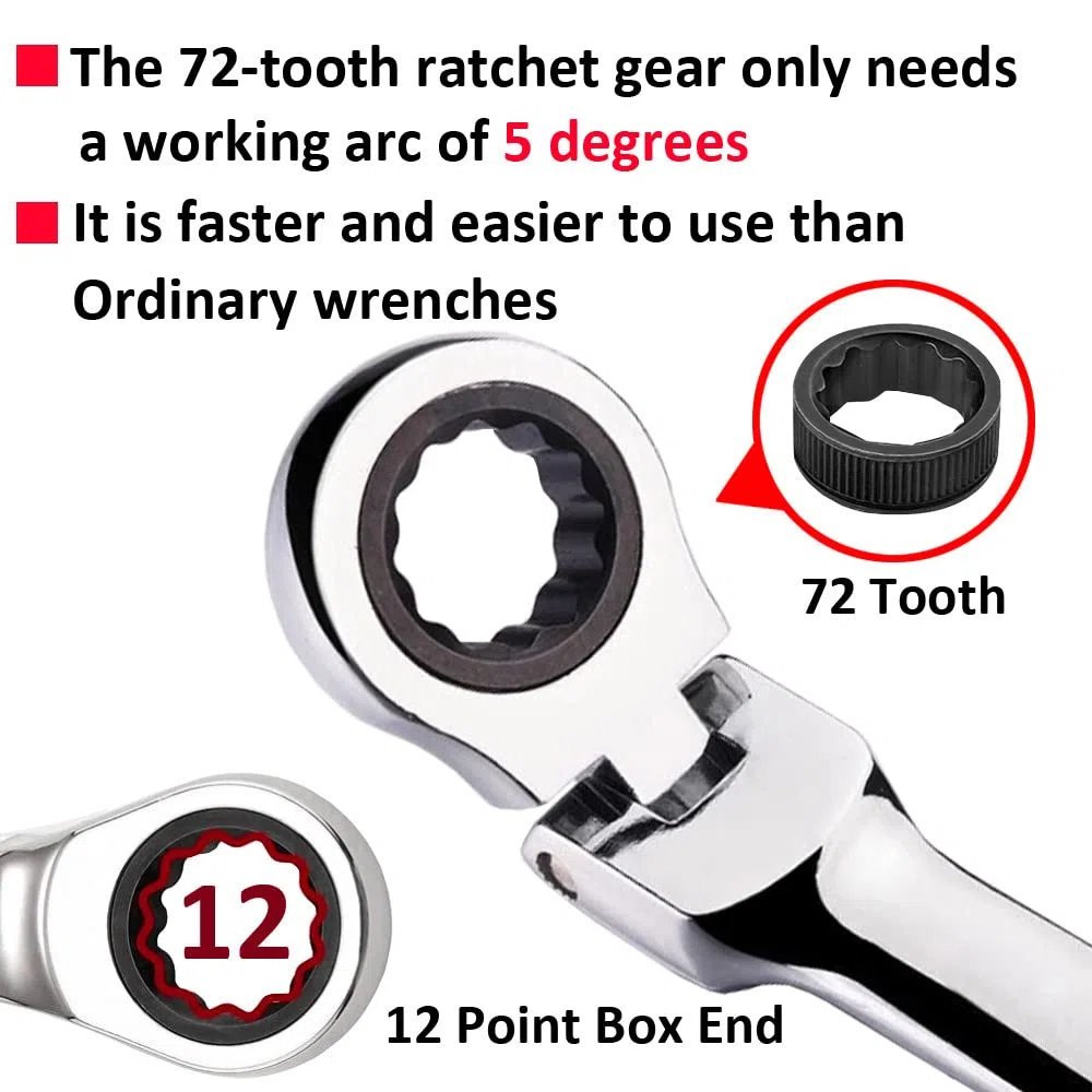 Set di Chiavi Combinate Flessibile Chiavi Inglesi Combinazione Ruotare Chiave Combinata a Cricchetto Chiave ad Estremità Aperta Forchetta Anello Spanner Metrico 24mm