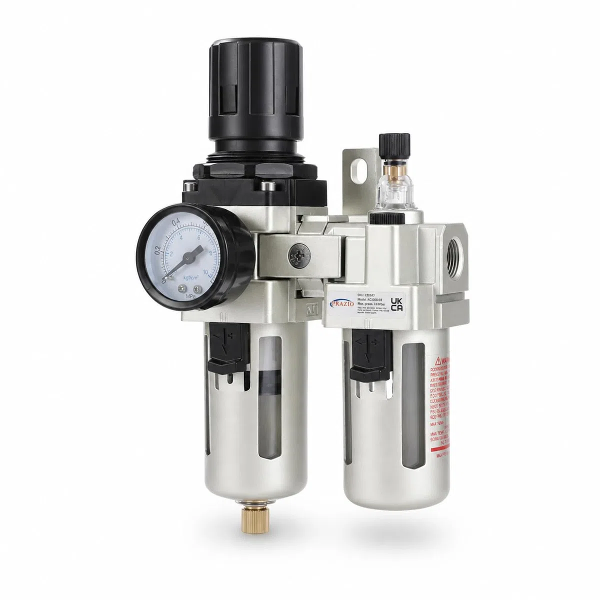 Regolatore Filtro Compressore d'Aria 3/8" ORAZIO Industriale Trappola di Umidità Dell'acqua Separatore d'Olio Lubrificatore per Utensili Pneumatici e pistole a spruzzo di vernice