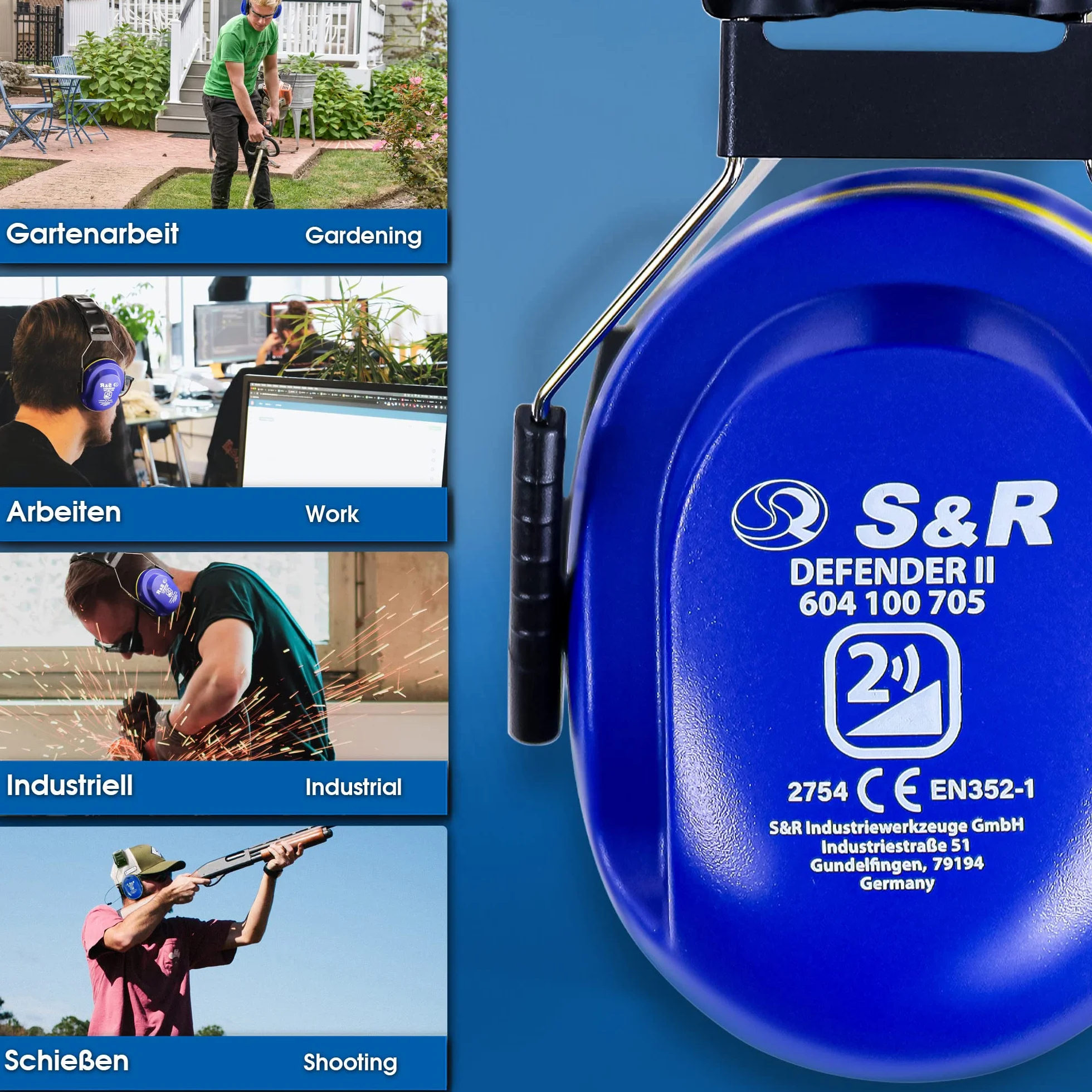 S&R Cuffie Antirumore Alta Attenuazione del Rumore (SNR 29,8 dB) Protezione udito per Tiro caccia Lavoro, Studio, Giardinaggio, Bricolage. Cuffie insonorizzanti Certificate in EU