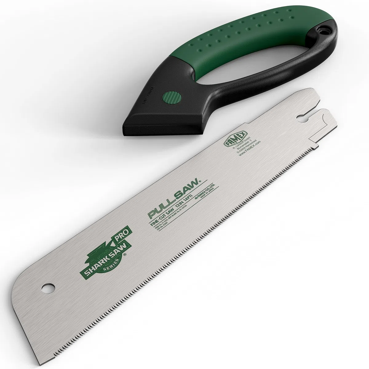FAMEX 5503 - Sega giapponese professionale, 300 mm, in acciaio al carbonio 14TPI – Made in Giappone – Spessore solo 0,6 mm, sega a trazione giapponese Kataba con lama flessibile, con manico a 2