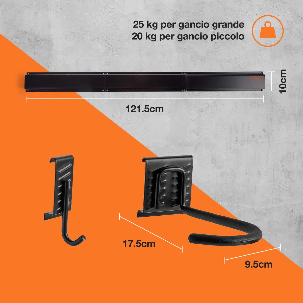 VonHaus Porta Bici da Muro - Appendi da Muro per Garage, Adatto a 3 Bici e 3 Caschi - Supporto Bike Verticale per Mountain Bike o Bici da Strada