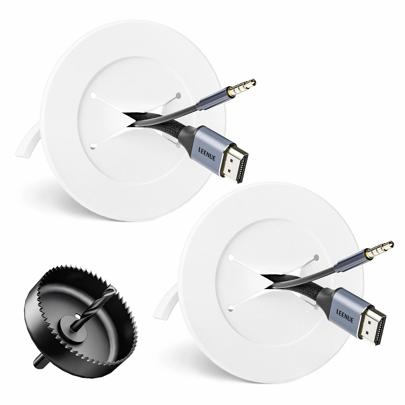 2 passacavi da incasso, copertura per prese da incasso, passacavo da parete con sega a tazza da 76 mm, colore bianco, per TV a parete