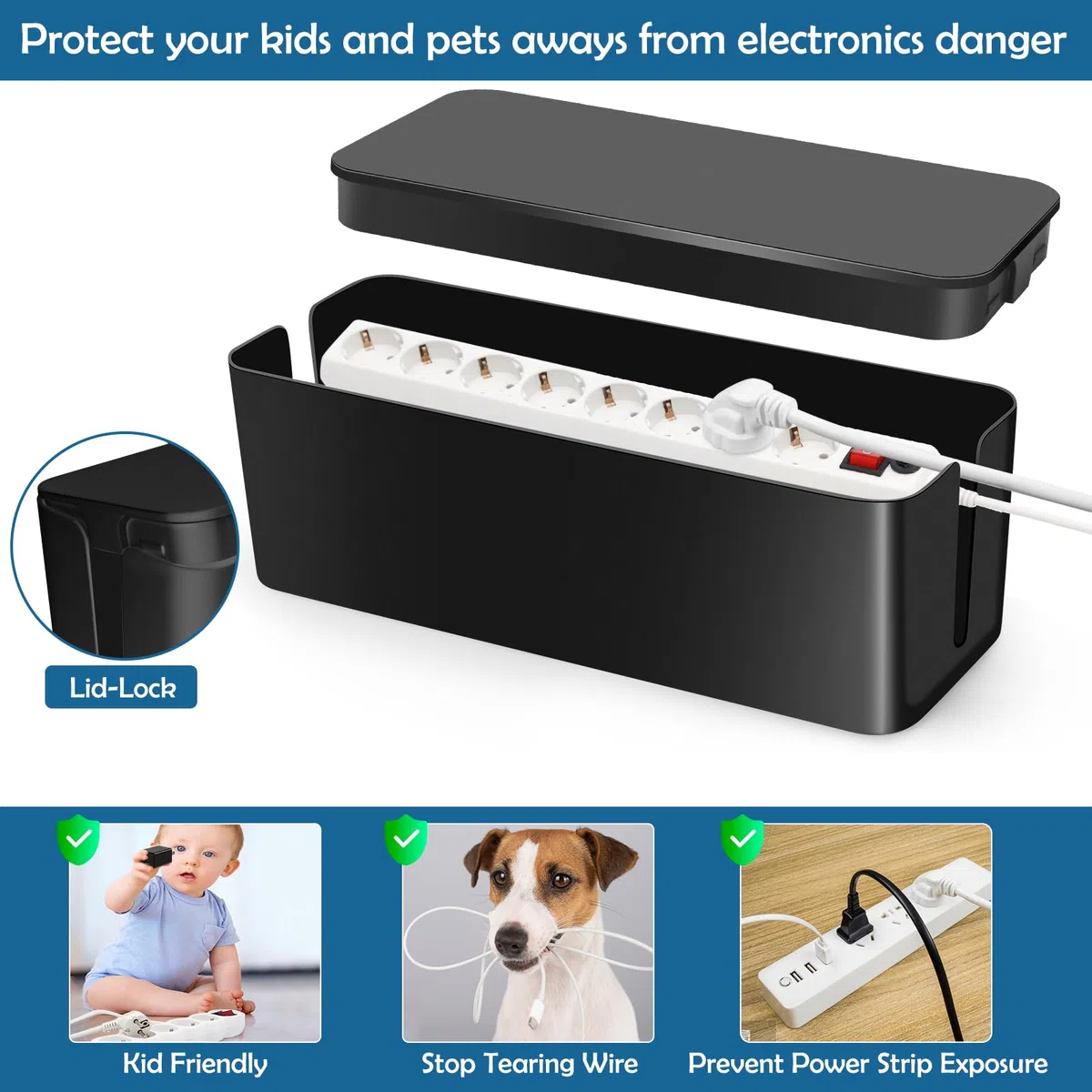 Lannvan Scatola di Gestione dei Cavi,Set da 3 Scatola per Cavi,Scatola Portacavi,Scatola di Immagazzinaggio del Filo per Nascondere i Cavi,Scatola Cavi per Organizzare Cavi per USB e Multipresa, Nero
