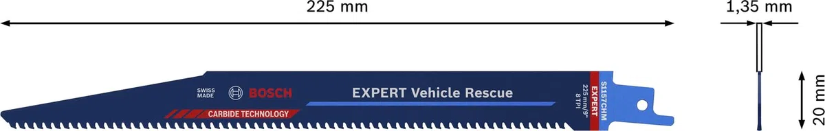 Bosch Professional 1x Lame per Seghe Universali Expert `Vehicle Rescue` S 1157 CHM per Vetro, Acciaio Resistente, Lunghezza 225 mm, Accessorio Sega Universale