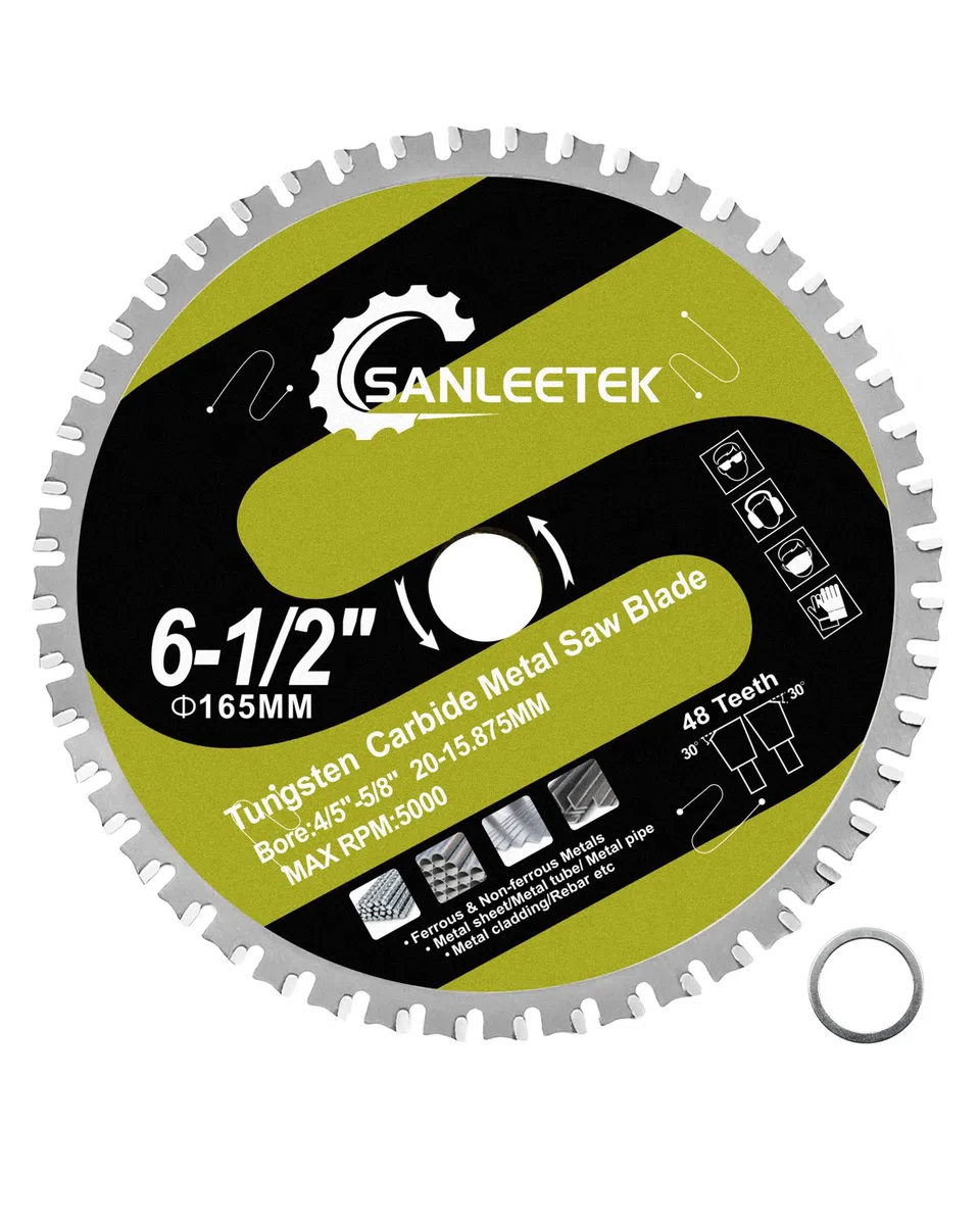 Lama per Sega Circolare 165mm - SANLEETEK TCT Metallo Disco da Taglio 48T per Acciaio Ferro Acciaio Inox Metalli Ferrosi Tubo Alesaggio 20mm x15,875 mm