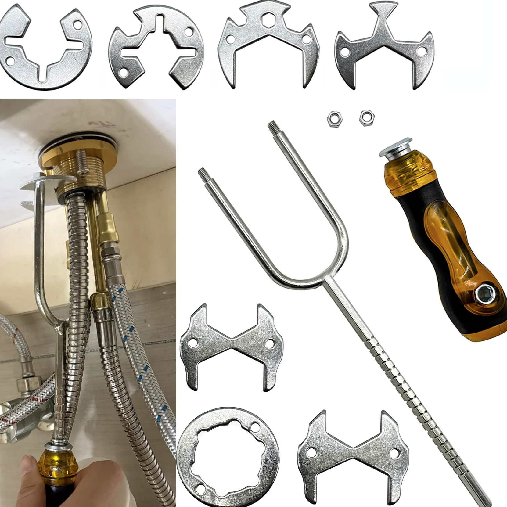 Chiave Rubinetto Lavello Chiavi a Bussola Chiavi a Tubo per Rubinetti Wrench Sink Faucet multifunzionale 21 specifiche sotto lavello di idraulici per Bagno, Lavandino, Rubinetto, Bagno, Cucina