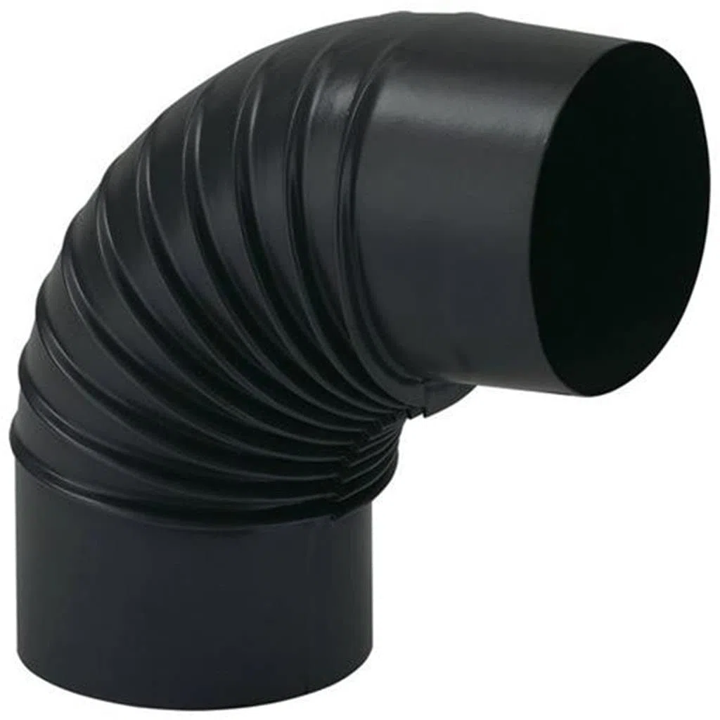 Gomito per Stufa a Legna in Lamiera porcellanata per Canna Fumaria (Gomito da 90° - 12 Ø cm, Nero Opaco)