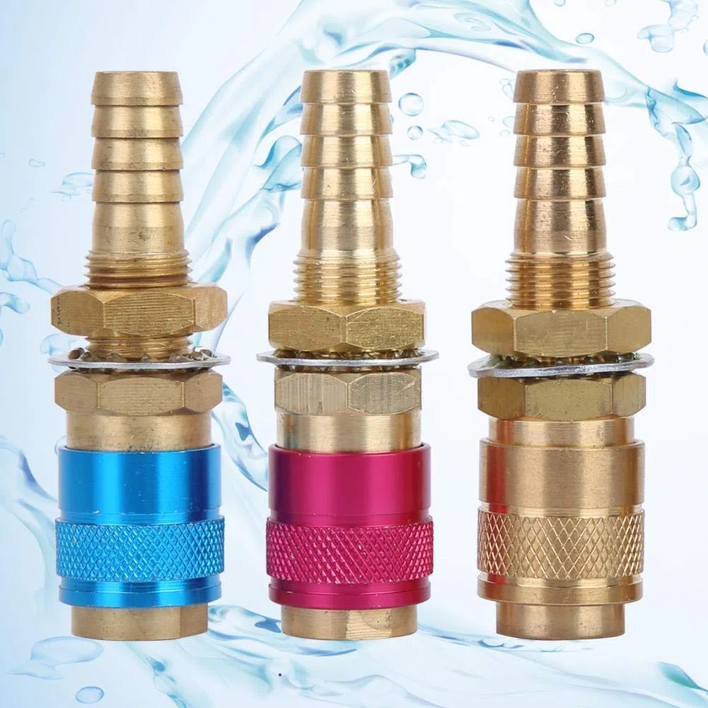 3 Pezzi M10 Raffreddato ad Acqua e Adattatore per Gas Connettore Rapido Raccordo Tubo Flessibile Rosso + Giallo + Blu per Torcia per Saldatura TIG