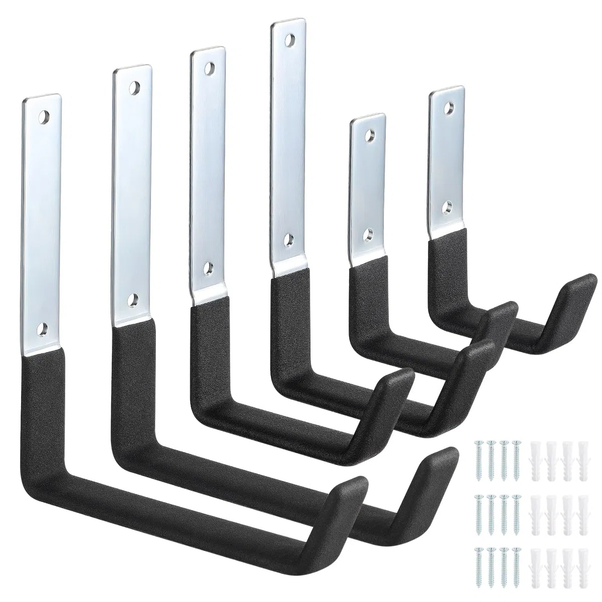 4 Pezzi Ganci Garage, Ganci da Parete Garage con Rivestimento Antiscivolo, Ganci in Acciaio per Garage per Appendere Utensili Elettrici, Biciclette, Scala, Articoli Sfusi (6 Pezzi)