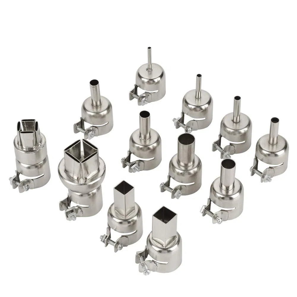 12Pcs / Set Ugelli Kit Ugelli Pistola Termica in Acciaio per 850 Strumento di Riparazione Stazione di Saldatura ad Aria Calda (Rotondo/Quadrato/Quadrato a Doppio Strato)