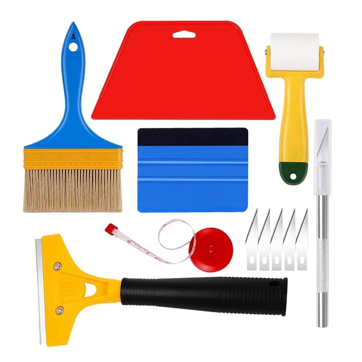 7 Pezzi Carta da parati Kit,Utensile per carta da parati,Set di strumenti per levigatura, kit di strumenti per la carta da parati,compresi strumenti di finitura,raschietti per vernice,metro a nastro