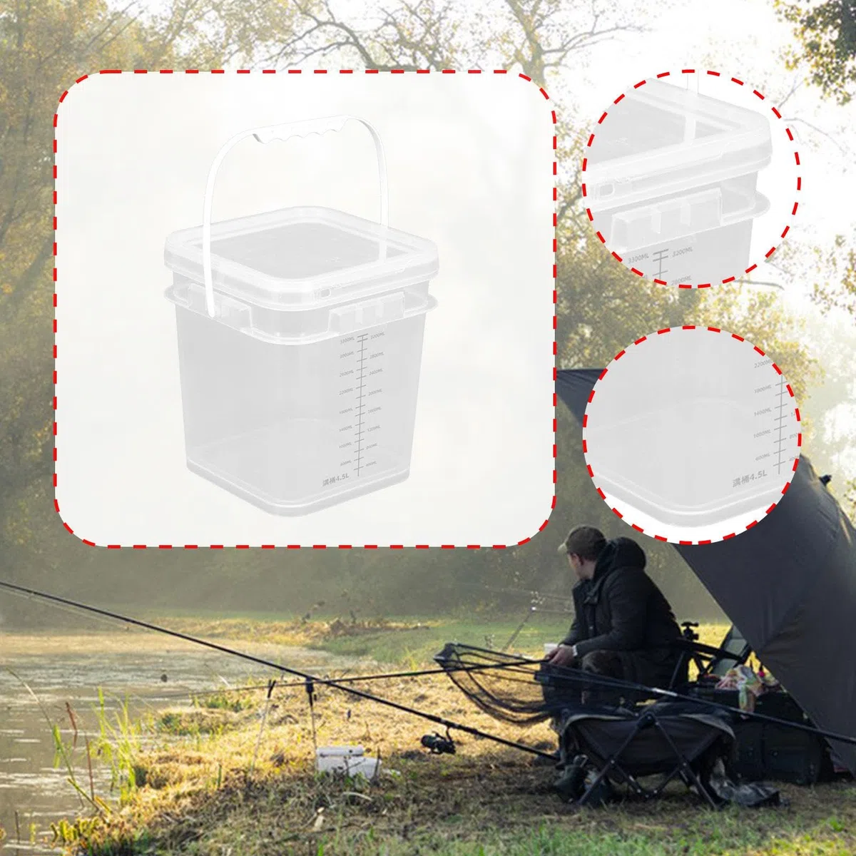 LOVIVER Secchio di Vernice con Coperchio, Contenitore di misurazione Trasparente, Secchio da Pesca, Contenitore per Barbecue Industriale all'aperto, per