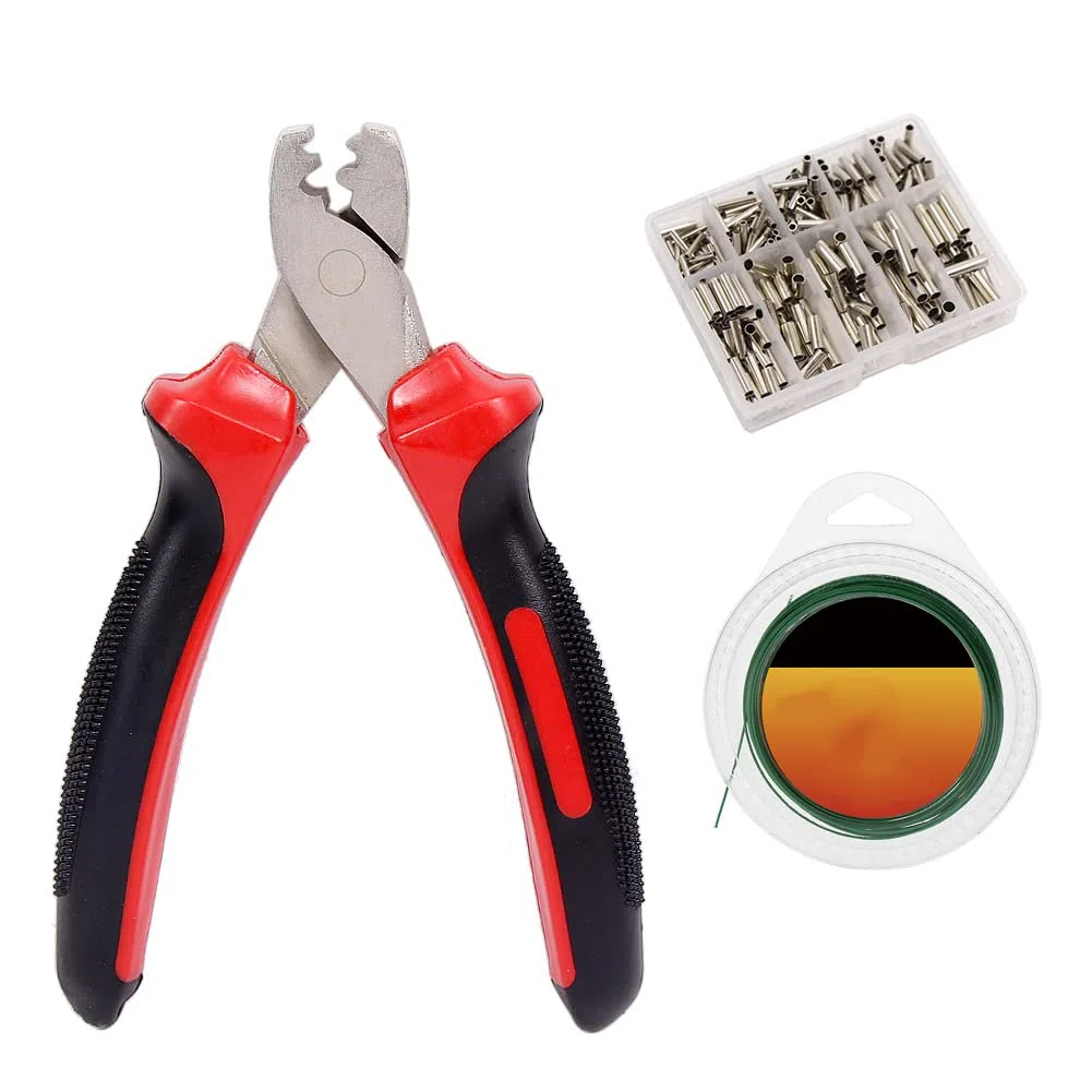 Croch Pesca Pinza Crimpatrice + 300 Maniche Antiscivolo a Cilindro Singolo in 7 Diverse Dimensioni