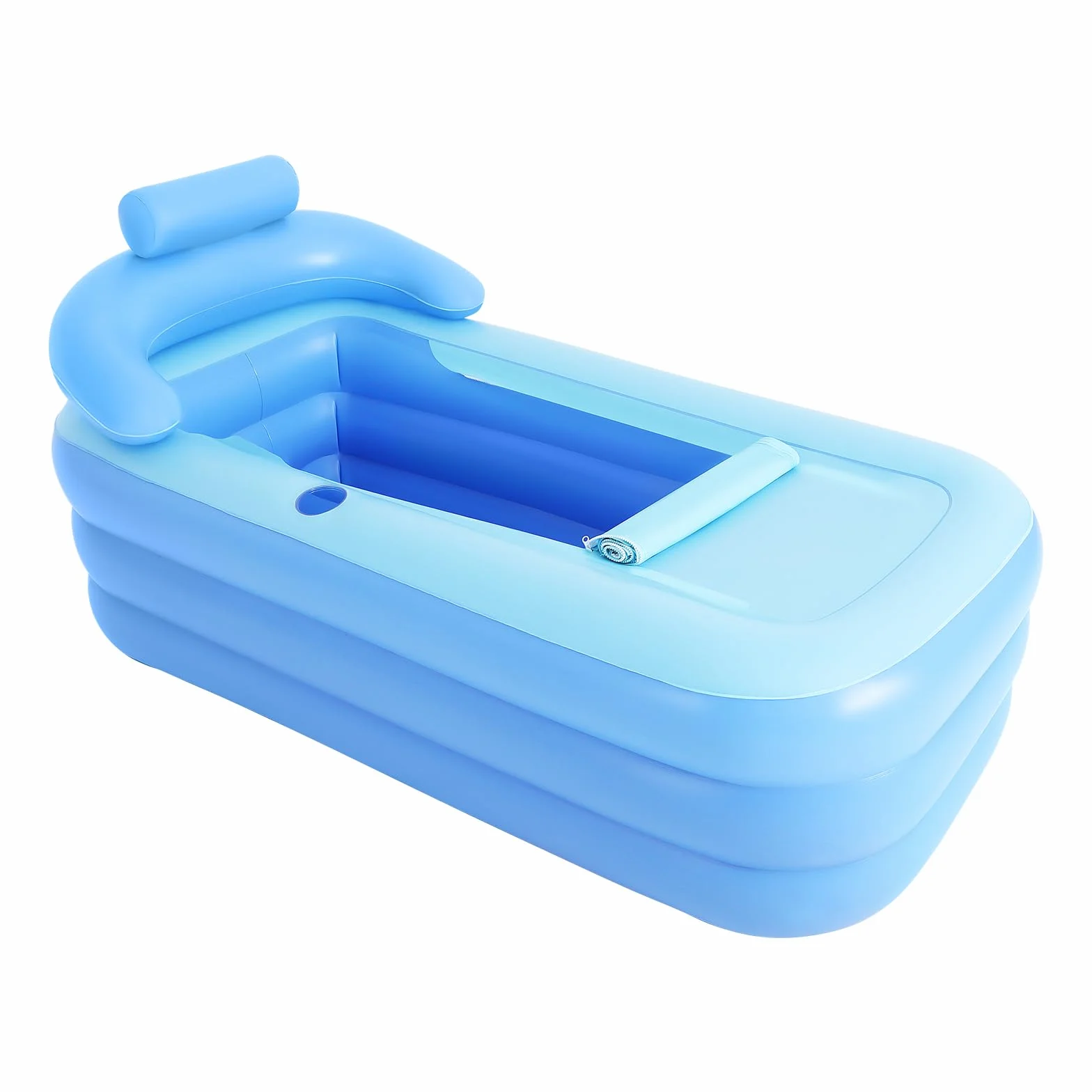 Vasca da bagno pieghevole per adulti con cuscino per il collo, robusta vasca a 3 camere senza pompa, piscina mobile spa per giardino, balcone e campeggio