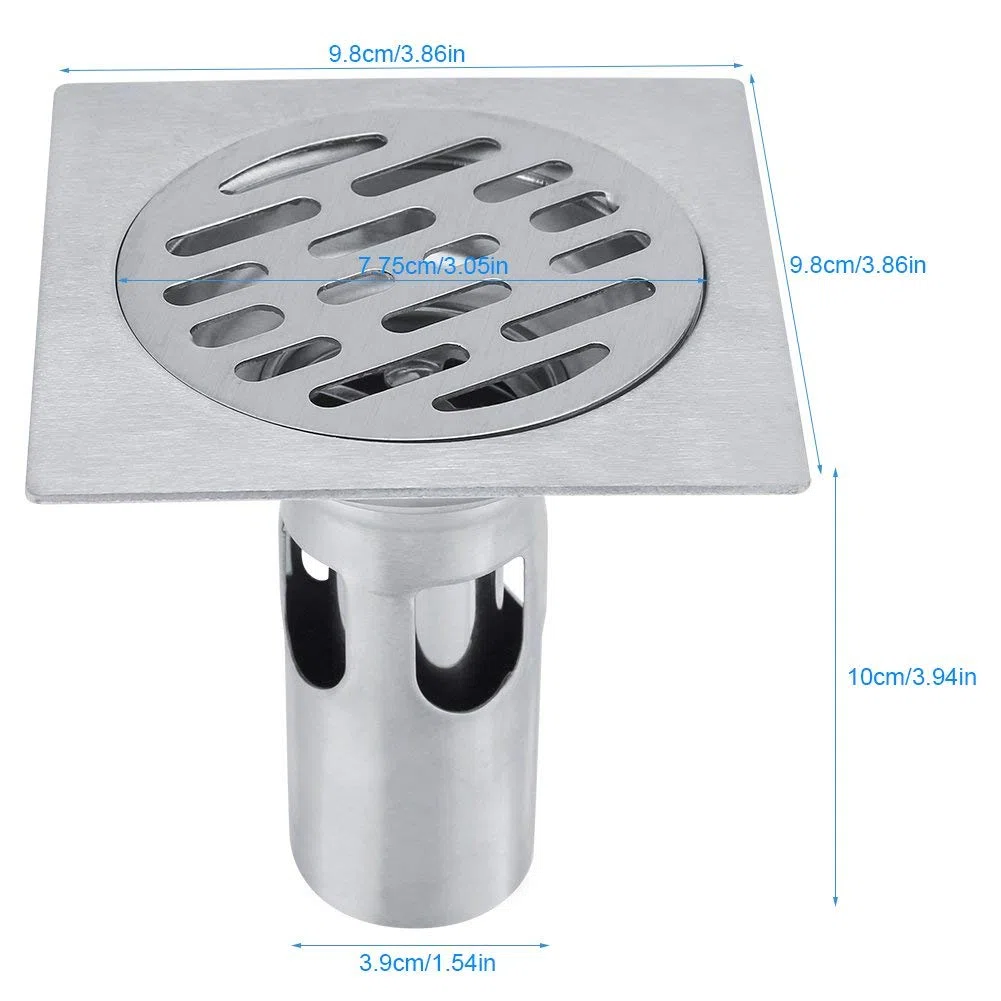 Scarico a pavimento in cciaio inox 304 antiodore a 4 pollici con filtro rimovibile per Bagno Doccia Quadrata WC Filtro da Giardino Antiruggine