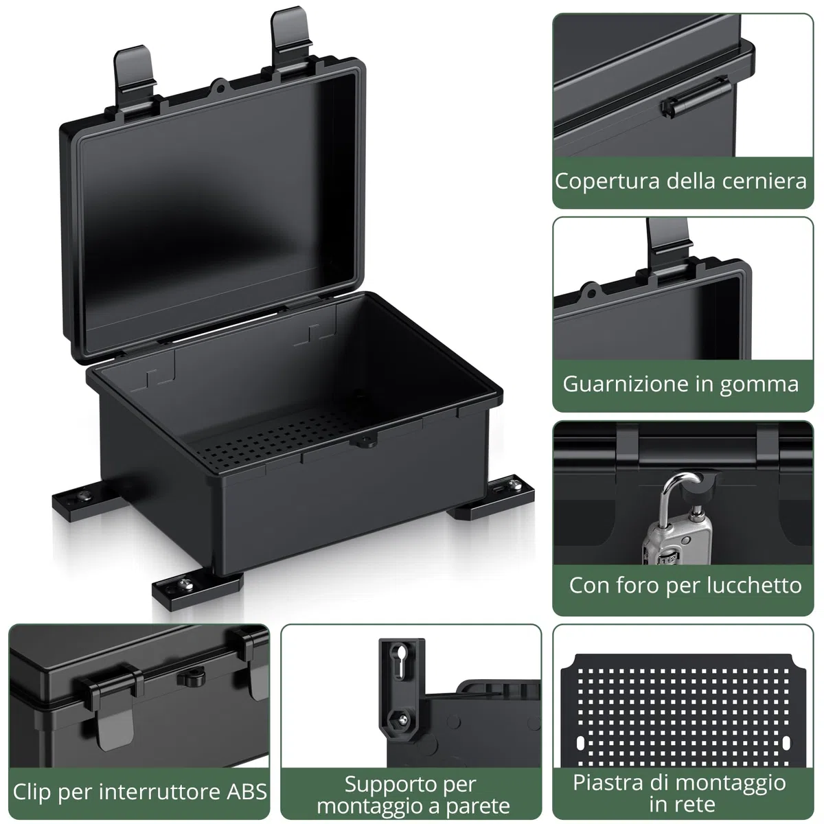 EYPINS Scatola di Protezione 220x170x110 mm,Scatola di Giunzione Impermeabile per Esterni IP67,con Accessori per il Montaggio,Alloggiamento in Plastica ABS,Coperchio Trasparente,Nero