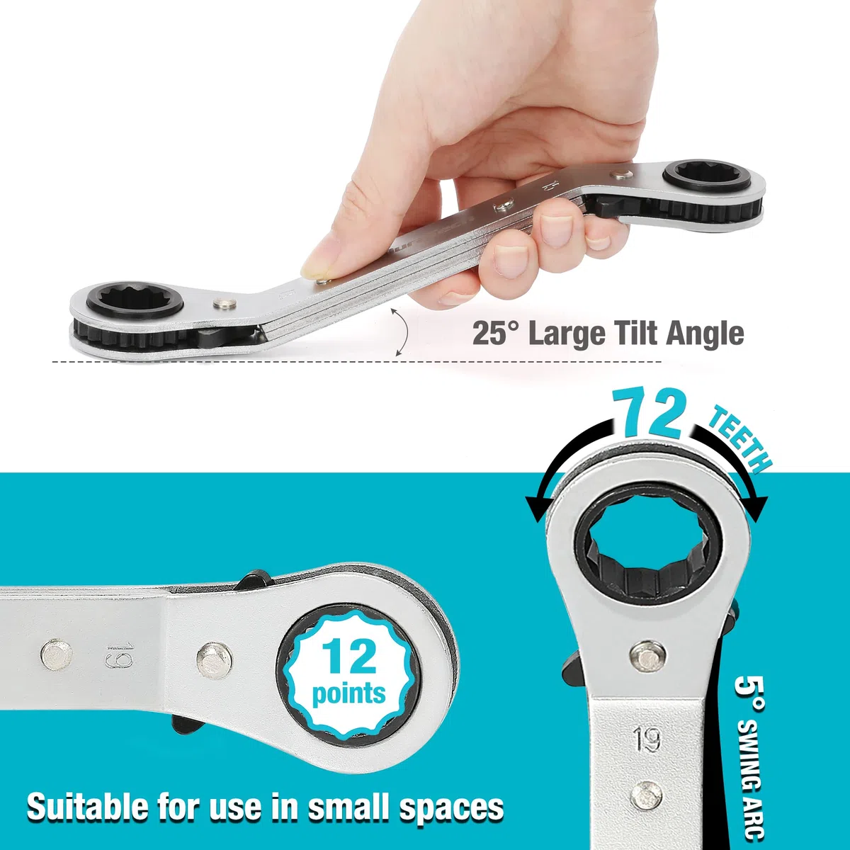 DURATECH Set di 5 chiavi a cricchetto reversibili a doppio anello, 6 mm-21 mm, con custodia per il trasporto