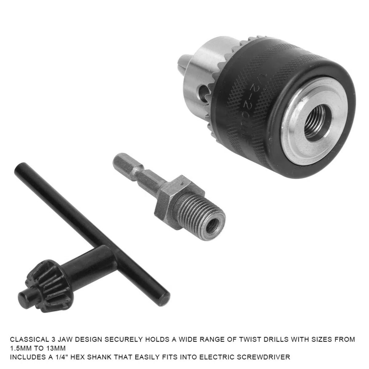 con stabilità Struttura interamente in metallo 1/2-20UNF Mandrino per trapano Mandrino per trapano con attacco esagonale da 1/4 Mandrino per trapano a pinza Premium 1.5-13MM per industria