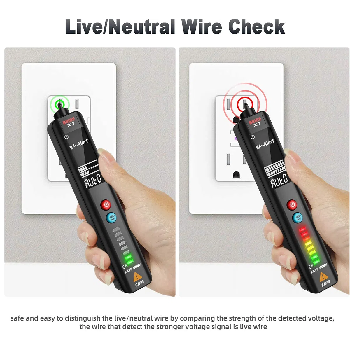 BSIDE Rilevatore di Tensione NCV con LCD EBTN Multimetro Automatico a Penna Display a 3 Risultati e 8 LEDs Sensibilità Regolabile Tester di Tensione AC DC Ohm Hz Fili Filo vivo con Torcia