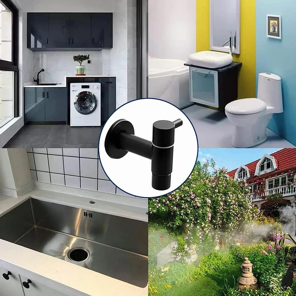 Rubinetto in Acciaio Inossidabile Nero, Montaggio a Parete, Freddo per Bagno, Acqua Risparmiata, per Bagni, Lavabi, Lavanderie, Cucine e Giardini