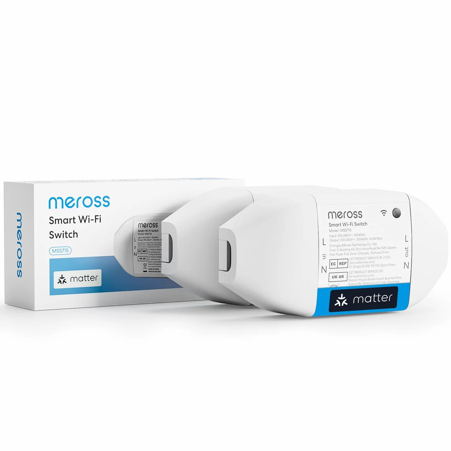 Meross Interruttore WiFi Matter, 16A Smart Switch con Matter Simple Setup (MSS) e Monitoraggio Energetico, Interruttore Intelligente Compatibile con Apple Home, Alexa e Google Home, 2 Pezzi