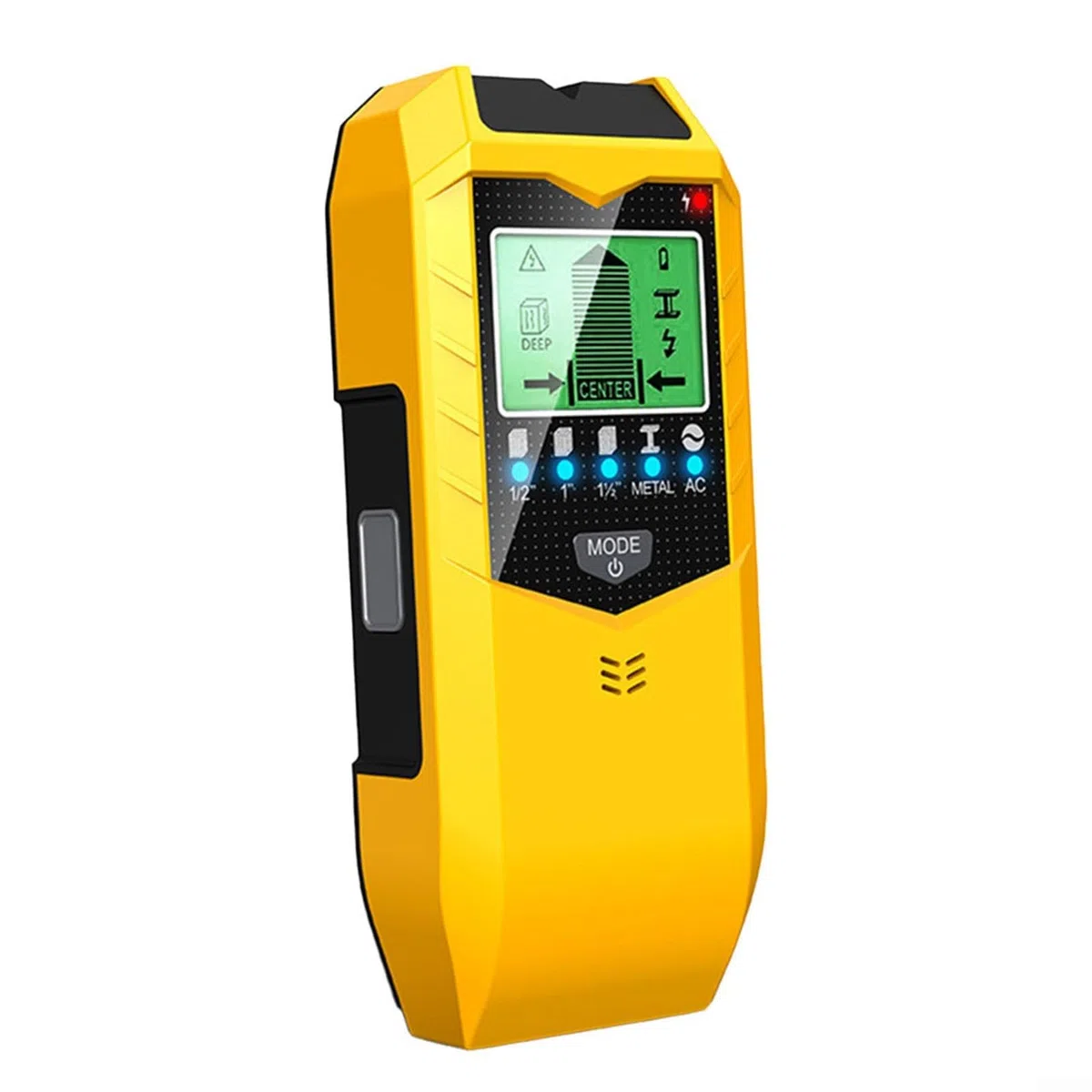 Rivelatore da parete professionale 5 in 1 con localizzatore di cavi per rilevare borchie in legno, metallo, bulloni e fili CA in tensione su pareti e soffitti (giallo nero)