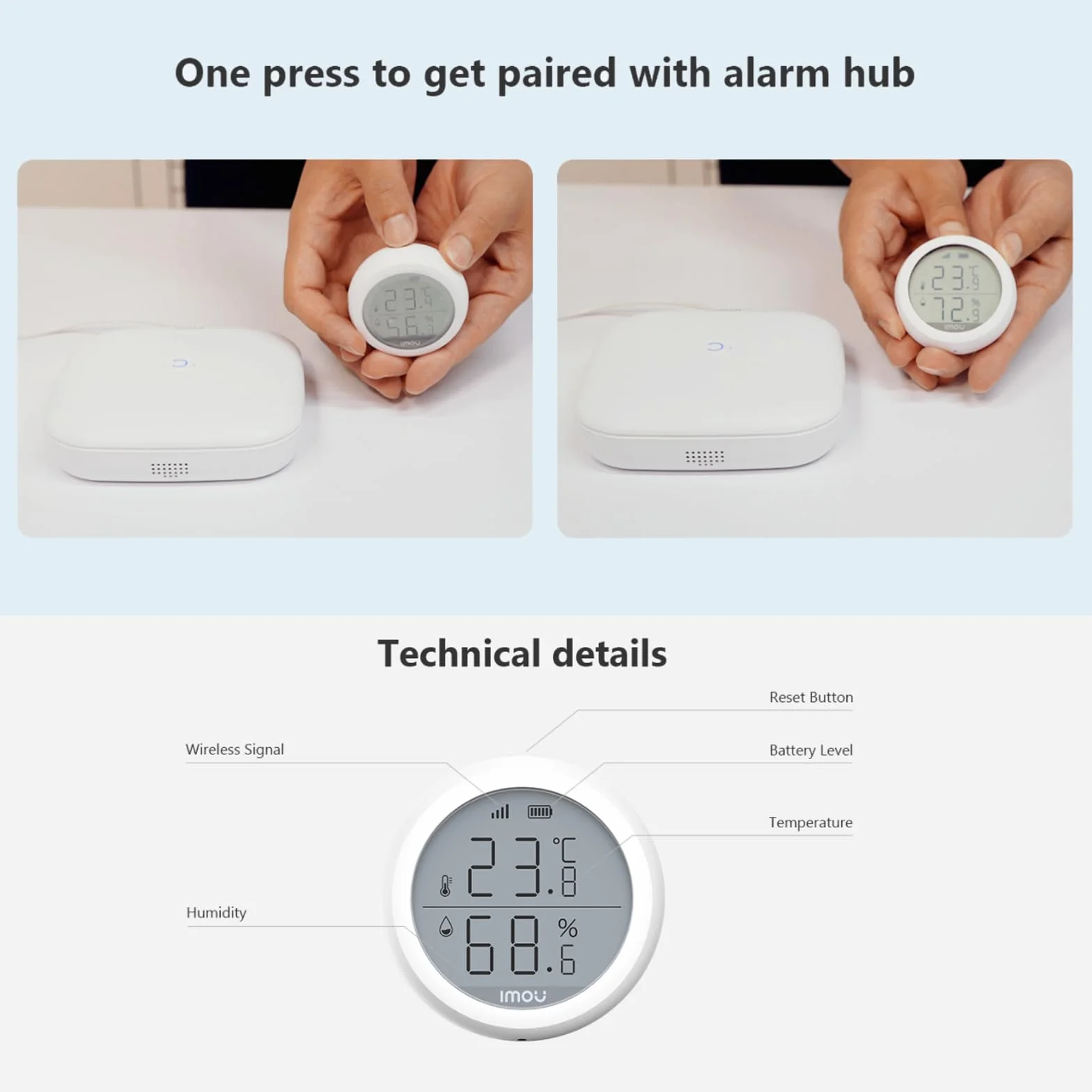 Imou ZTM1 - Sensore di temperatura WiFi, termometro igrometro, sensore di umidità intelligente per interni, con allarme e memorizzazione dei dati, per baby garage