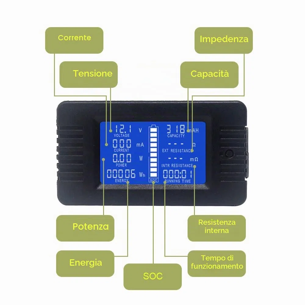DC Misuratore di Batteria Voltmetro Amperometro Energia Energia Monitor LCD Multimetro Digitale Tensione Corrente Cap Ohm Ora SOC Meter LCD DC 0-200 V 100A Shunt