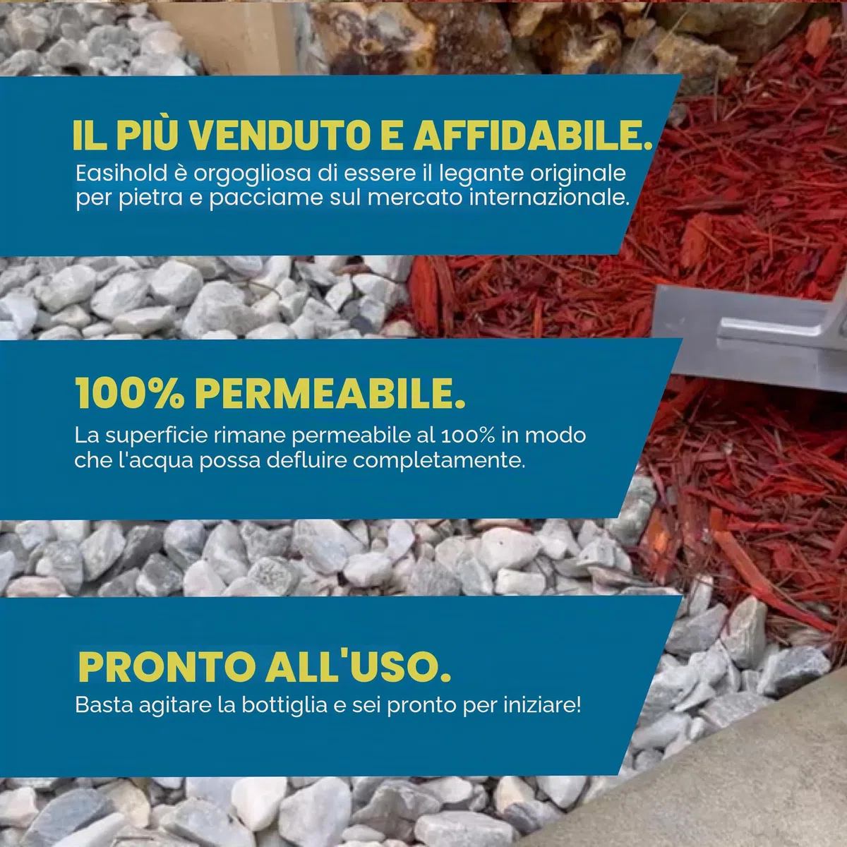 vuba EASIHOLD Rocks - Colla per Ghiaia in Resina da 3 Litri con applicatore per incollare Pietre, Corteccia e Ghiaia su Bordi, Cortili e vialetti di Giardino. Dura Fino a 3 Anni, Non tossico.