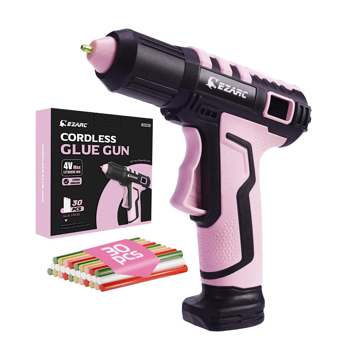 EZARC Pistola per Colla Calda Senza Fili, Riscaldamento Rapido in 15s, Pistola per Colla Calda con Batteria Set con Batteria al Litio da 2500 mAh & 30 Bastoncini per Arte, Artigianato, Decorazioni