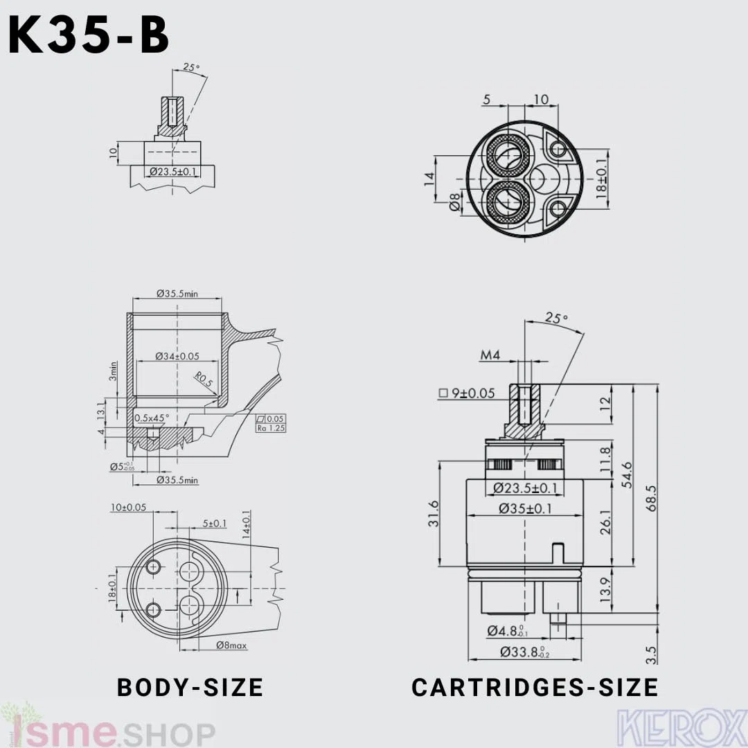 Schläfer 4800130 | Cartuccia Rubinetto Miscelatore 35mm, Cartuccia di Ricambio in Ceramica Alta con 2 Piedini, Per Rubinetti Kerox Miscelatori Monocomando di Cucina, Bagno, Doccia e Vasca