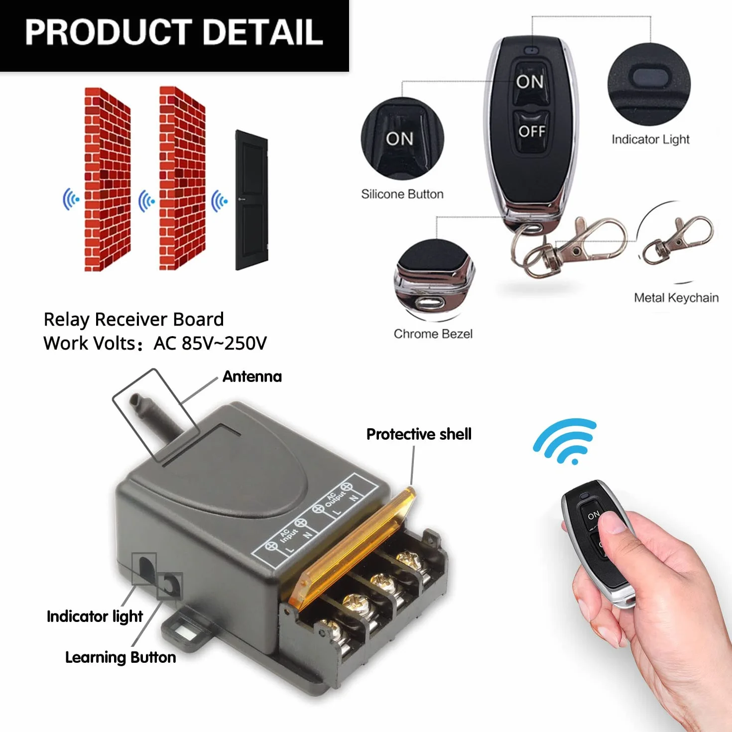 DieseRC Interruttore luce telecomando senza fili 433Mhz AC 220V 230V 30A ricevitore relè e 4 trasmettitori Radiocomando per pompa acqua leggera Elettrodomestici Irrigazione agricola