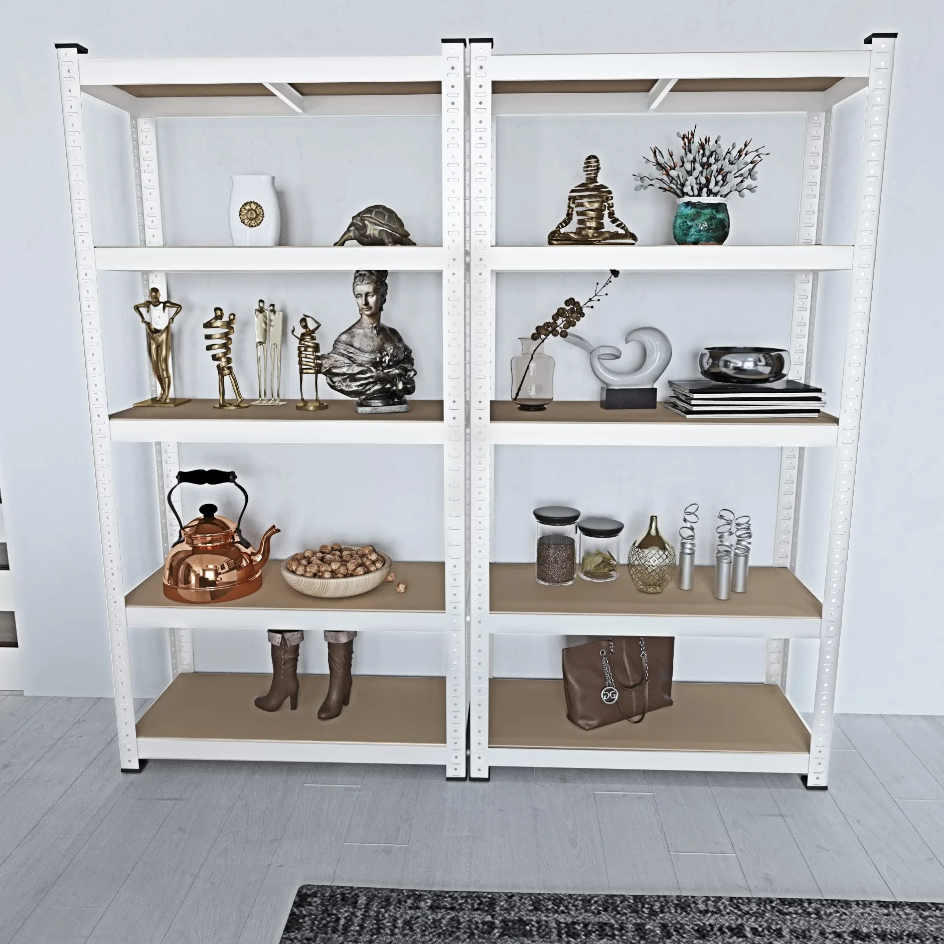 Arreditaly Scaffale In Metallo E MDF Scaffale Ad Alta Portata Fino a 875 kg Con 5 Ripiani Regolabili Ideale Per Garage Officina Cantina Capannone Magazzino Design Modulare 180 x 90 x 40 cm (Bianco)