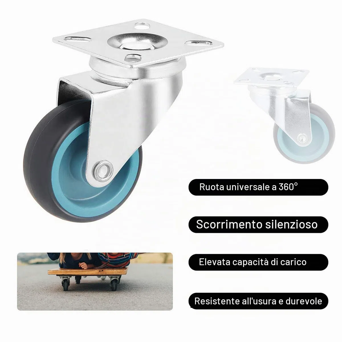 Ruote girevoli da 50 mm, Rotelle Pivotanti Ruote da Trasporto Ruote per trasporto di carichi pesanti per mobili (12 pezzi, 50 kg per rotella)