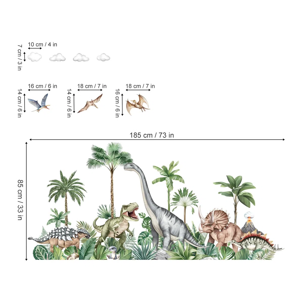 decalmile Adesivi Murali Dinosauro Grande Adesivi da Parete Dino Tropicali Palme Piante Decorazione Murale Asilo Nido Camerette Bambini Camera da Letto
