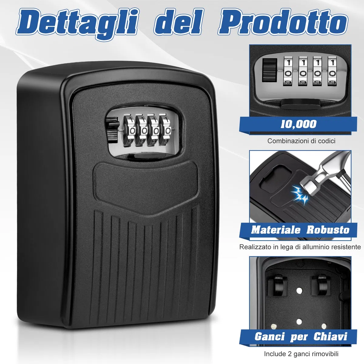 Cassetta Sicurezza Chiavi, Cassaforte per Chiavi Grande, Cassaforte Chiave Combinazione, Key Lock Box Custodia 4 Cifre e Lucchetto per Esterno Casa Garage Ufficio Palestra (nero)