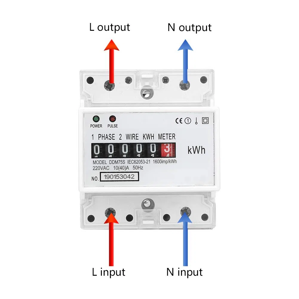 DDM75S Contatore monofase 4P su guida DIN, contatore di kWh per DIN EN50022, contatore montato su guida per il monitoraggio dell'utilizzo di energia elettrica