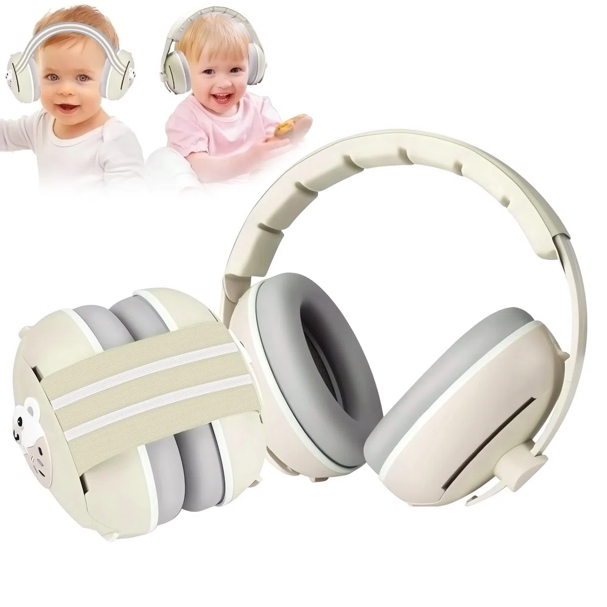 Cuffie antirumore per bambini, Cuffie Antirumore Neonati 2 in 1, Protezione Uditiva -25dB per Neonati e Bambini 0-48 Mesi, Fasce Regolabili e Confortevoli per Sonno, Aereo, Feste