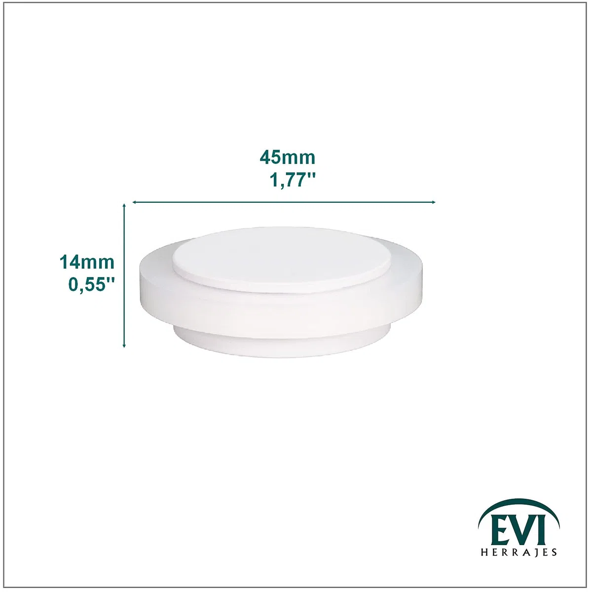 EVI-Herrajes | Fermaporta adesivo | 45 x 14 mm | Gomma siliconica bianca naturale | Acciaio inox | Finitura laccata bianca | Eccellente adesione | 100% funzionale | Mod. I-203/35x12-BBL