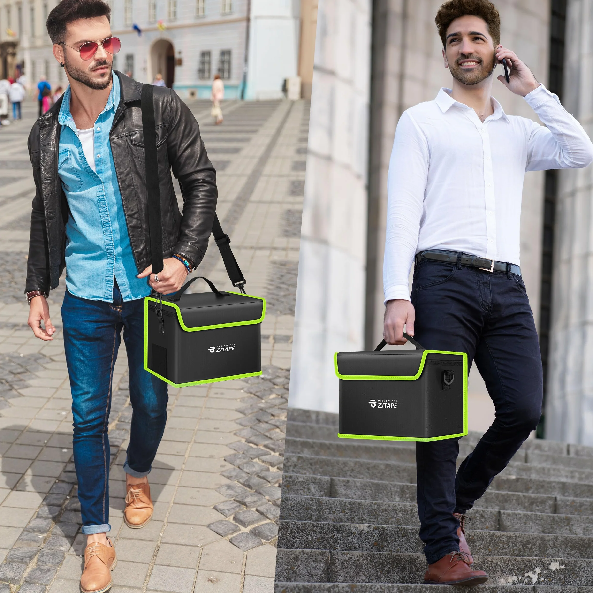 ZJTAPE Lipo Safe Bag ignifuga, Borsa per batterie a prova di esplosione, grande spazio di stoccaggio Storage Box - cassaforte ignifuga, borsa protettiva per la ricarica e l'archiviazione (Nero, Verde)